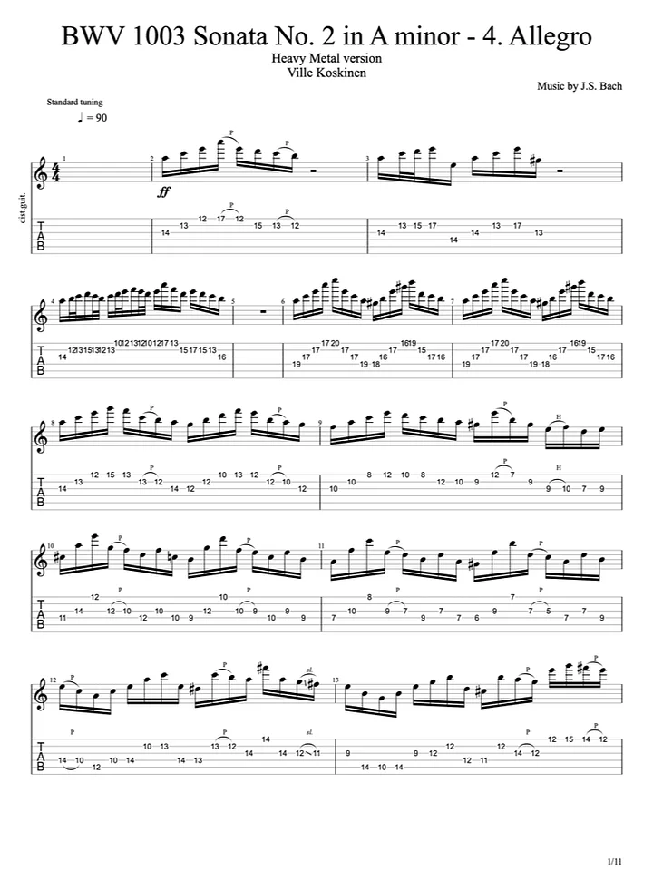 Sonata No. 2 in A minor, BWV 1003, Allegro (tabs + backing track) product image (1)