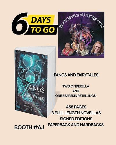 Fangs and Fairytales #bookwyrmauthorsanthology #gencon2026 
458 pages, three full-length novellas, signed editions, paperback...