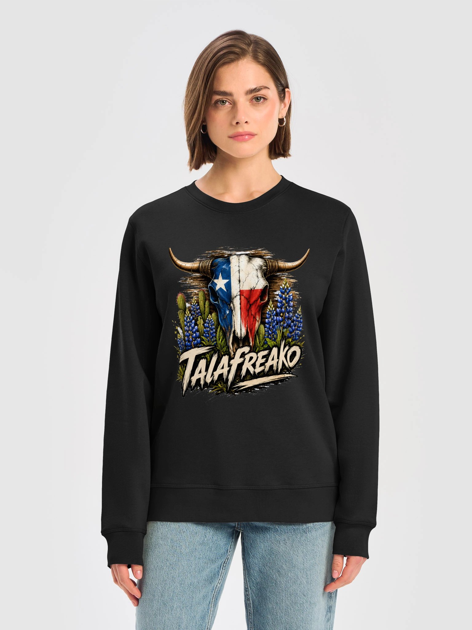 Talafreako Texas Flag Longhorn Skull Bluebonnet Sweatshirt product image (5)