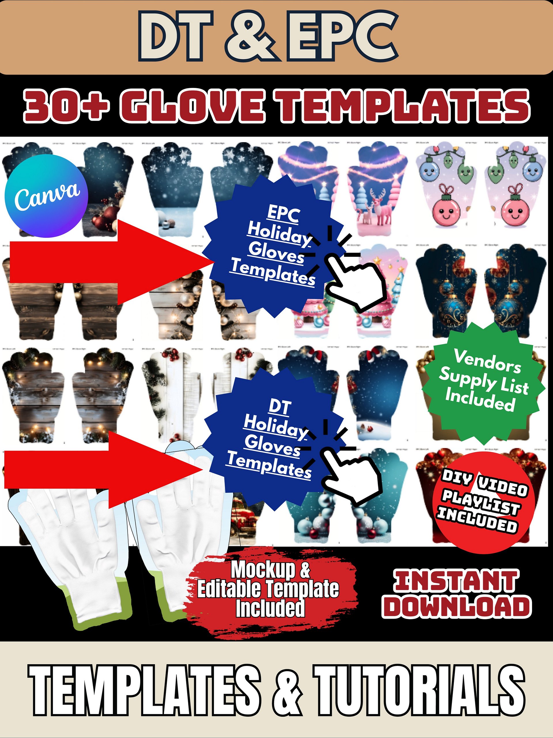 30 Plus DT and EPC Crafters Holiday Sublimation Glove Templates product image (2)