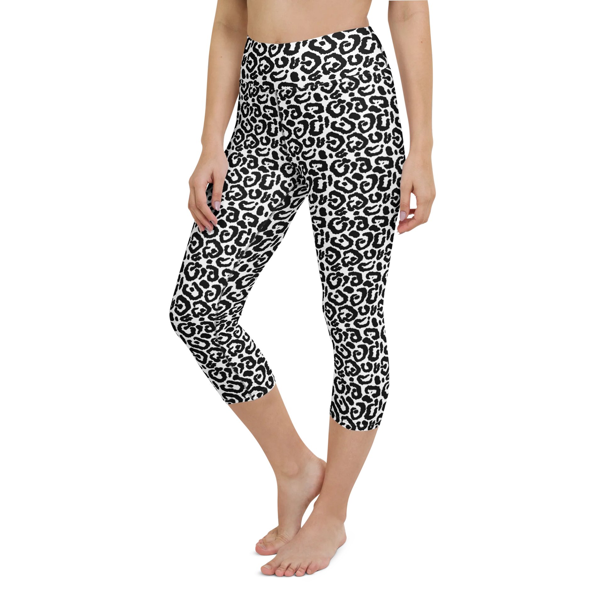 Black and White Leopard Print Yoga Capri Leggings product image (6)