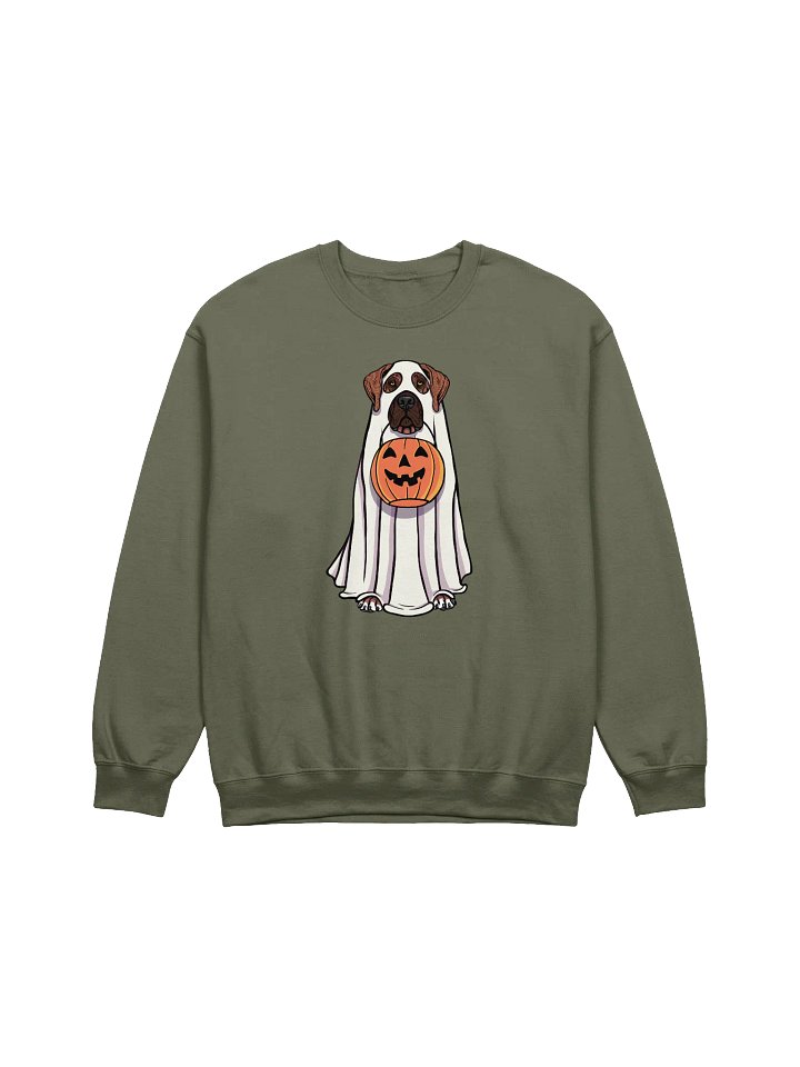 Funny Halloween Great Dane(Brindle) Sweatshirt | Funny Great Dane Wearing a Ghost Costume and Holding a Pumpkin Basket product image (1)