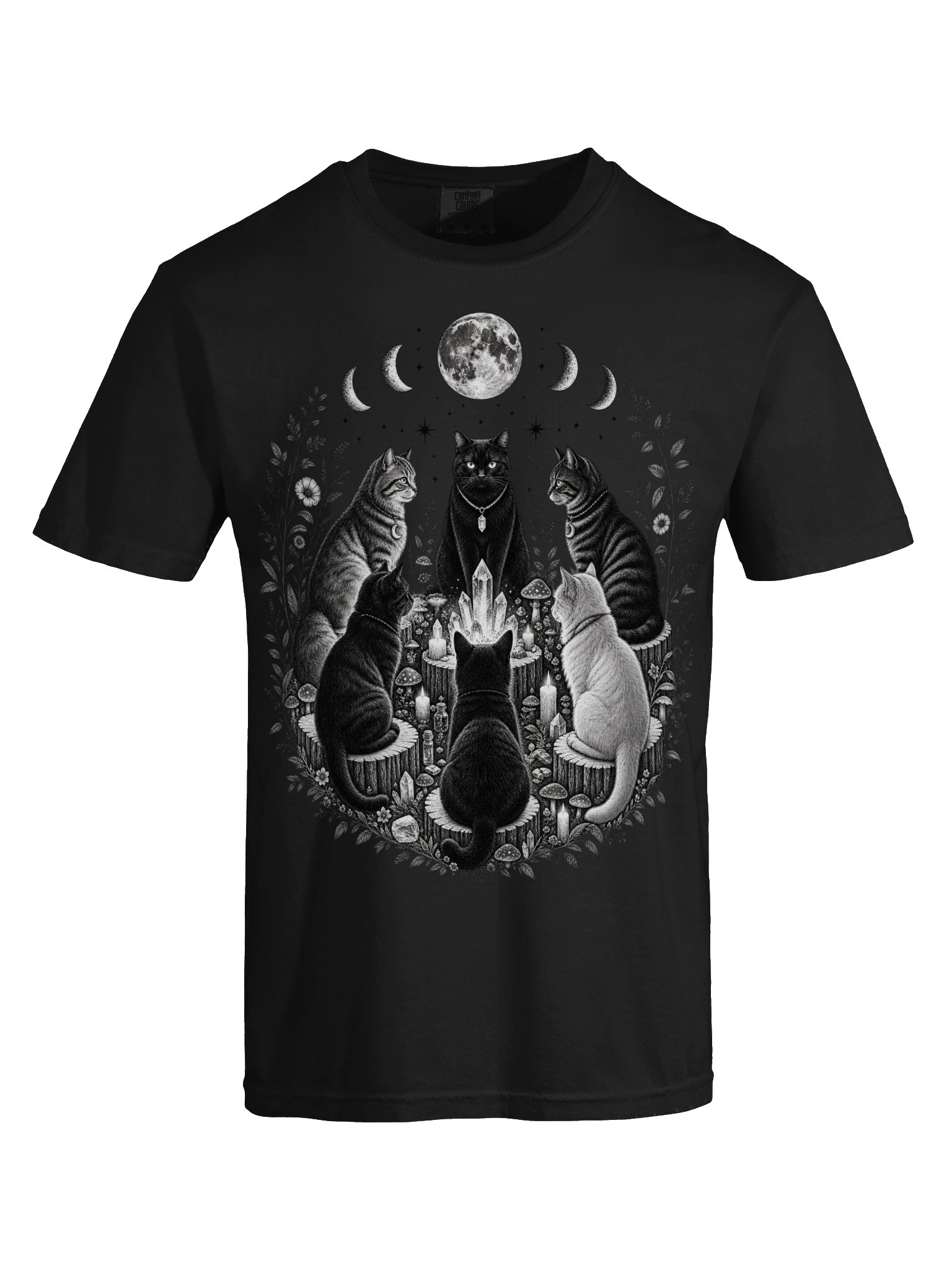 Celestial Cat Coven Graphic T-Shirt | Witchy Moon Phase Cat Graphic Tee product image (5)