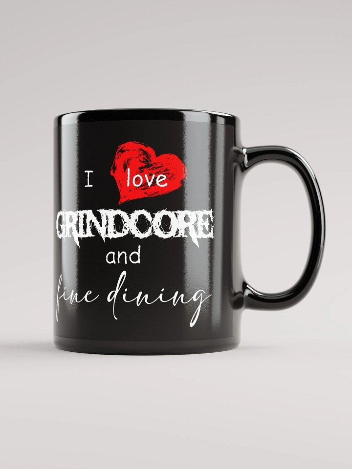 Grindcore and Fine Dining Black Glossy Mug product image (1)