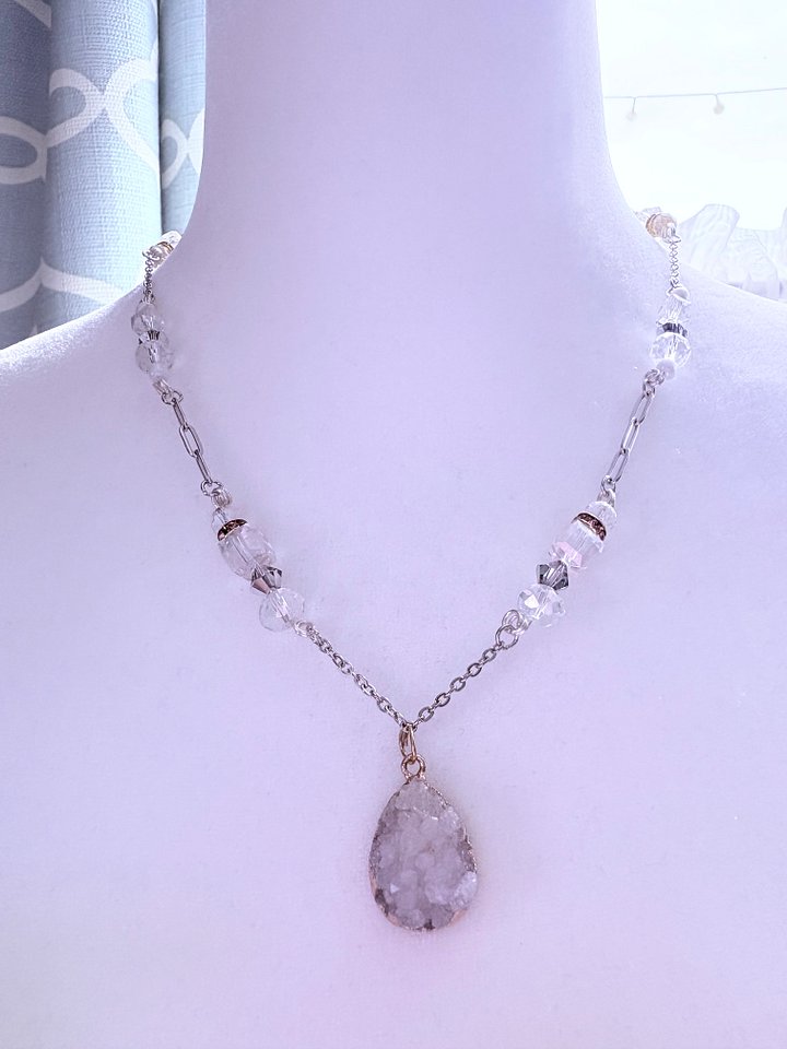 MFD-00190 | Coastal Glow Druzy Pendant Necklace | Handmade Glass Beaded Jewelry | Monique Faella Designs™ product image (1)