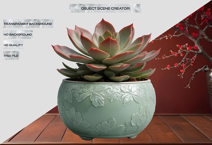 Chinese Green Porcelain Pot with Succulent – Tranquil Elegance PNG product image (2)