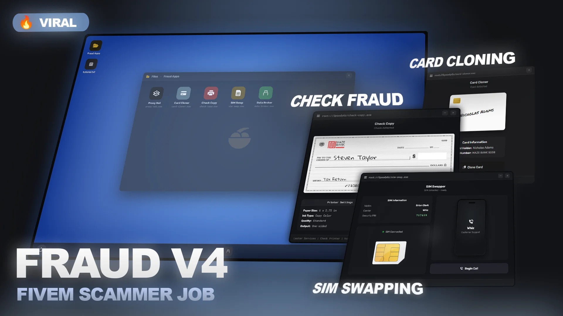 FraudV4 | Most Sophisticated FiveM Scammer Job Script! [FiveM Script] [ QB / ESX / QBOX ] product image (1)