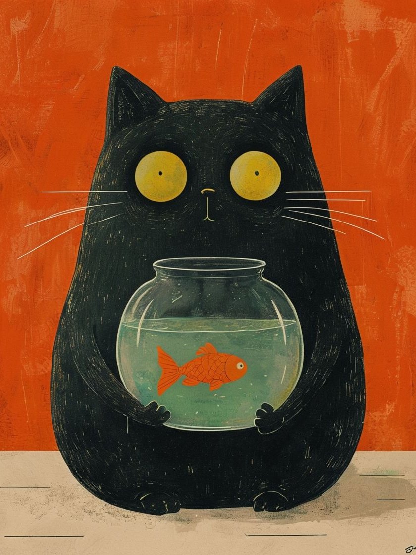 Whimsical Cat and Fishbowl Poster product image (1)