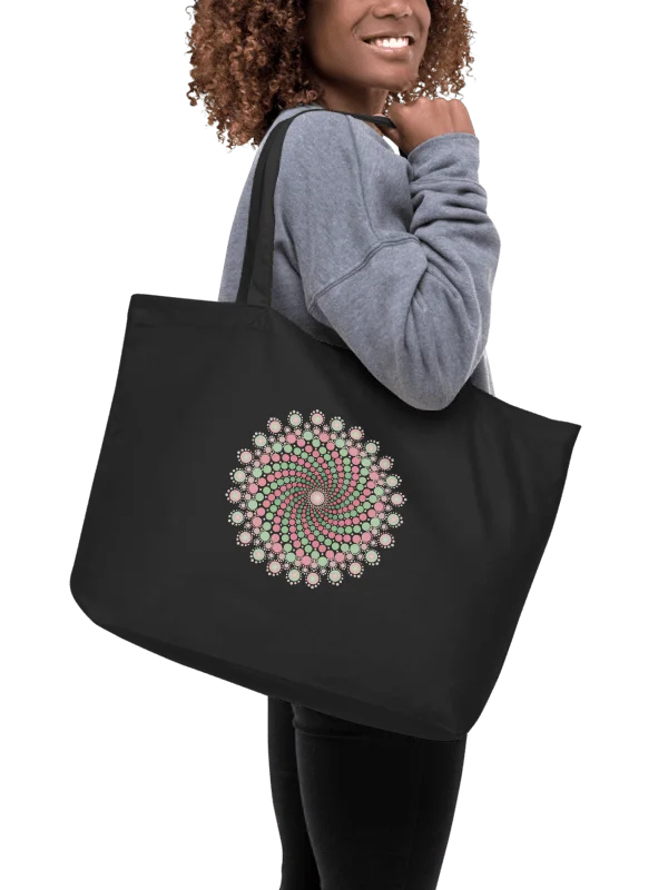 Green and Pink Dot Mandala Organic Cotton Tote Bag product image (2)