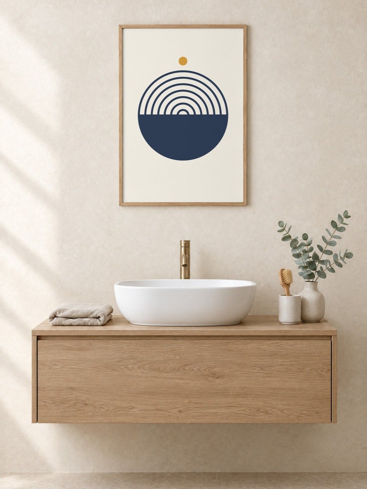 Navy and Mustard Rainbow Print | Abstract Bathroom Wall Art product image (1)
