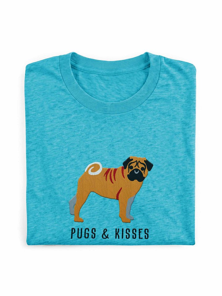 Pugs and Kisses T-Shirt(Embroidered) of a Pug(Fawn) product image (1)