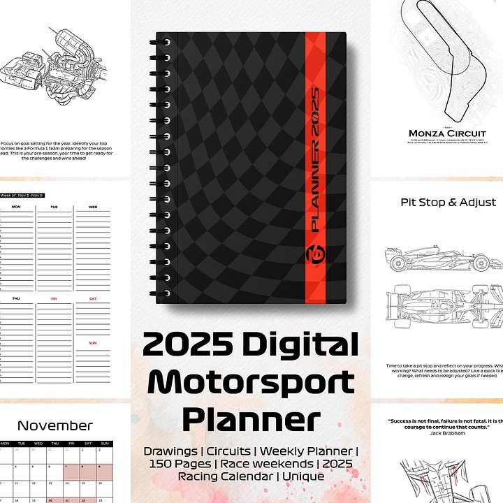 DIGITAL 2025 Planner & Calendar, Formula-1 calendar, daily planner, A5, Business planner, Budget planner, Diary, F1 gift, F1 merch, F1 stickers product image (1)