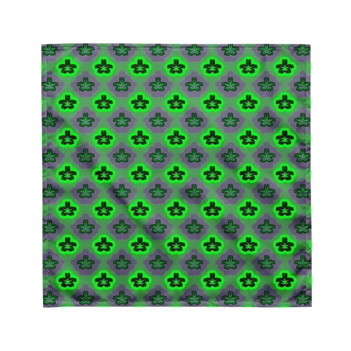 Neon Green Purple Pot Leaf Pattern Bandana, Cannabis 420 Flower Art Accessory product image (1)