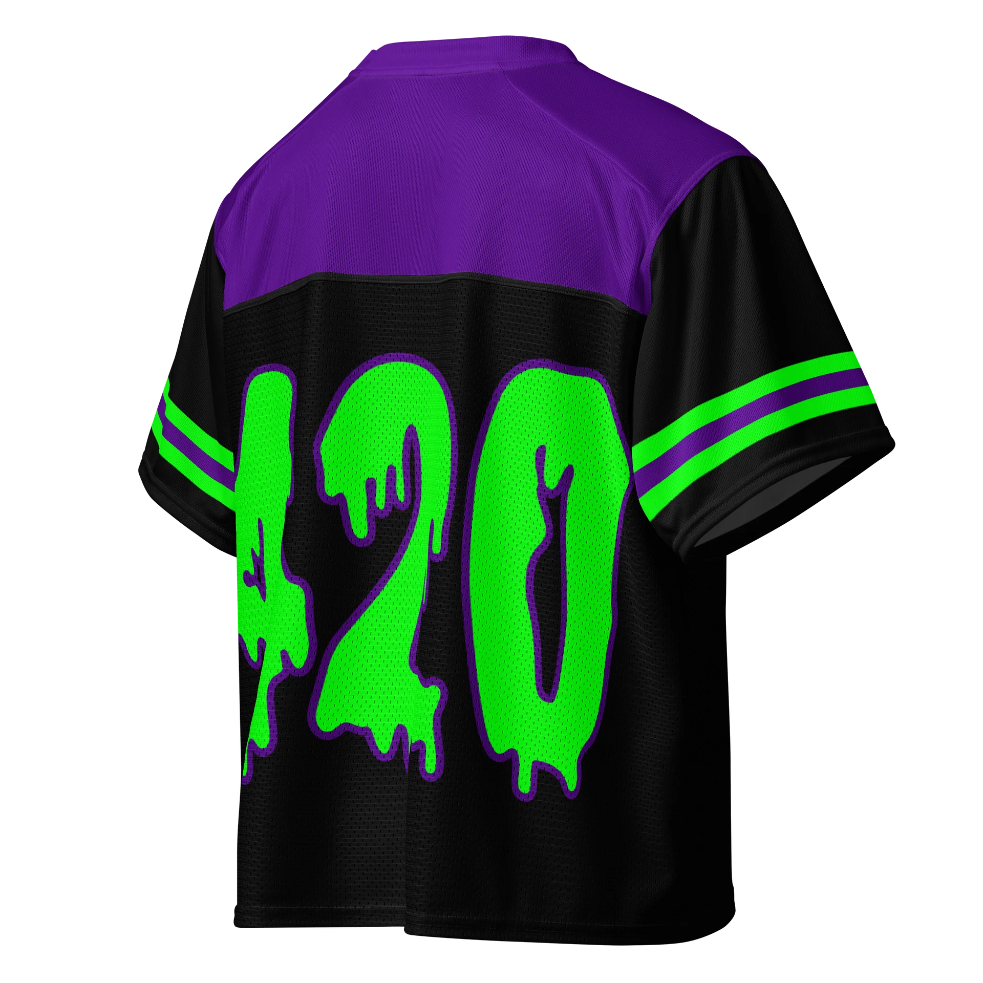 Rave 420 Football Jersey, Boxy Cannabis Shirt, Neon EDM Festival Clothes, Stoner Goth Fashion, Green Purple Black Alternative Style Weed Top product image (7)