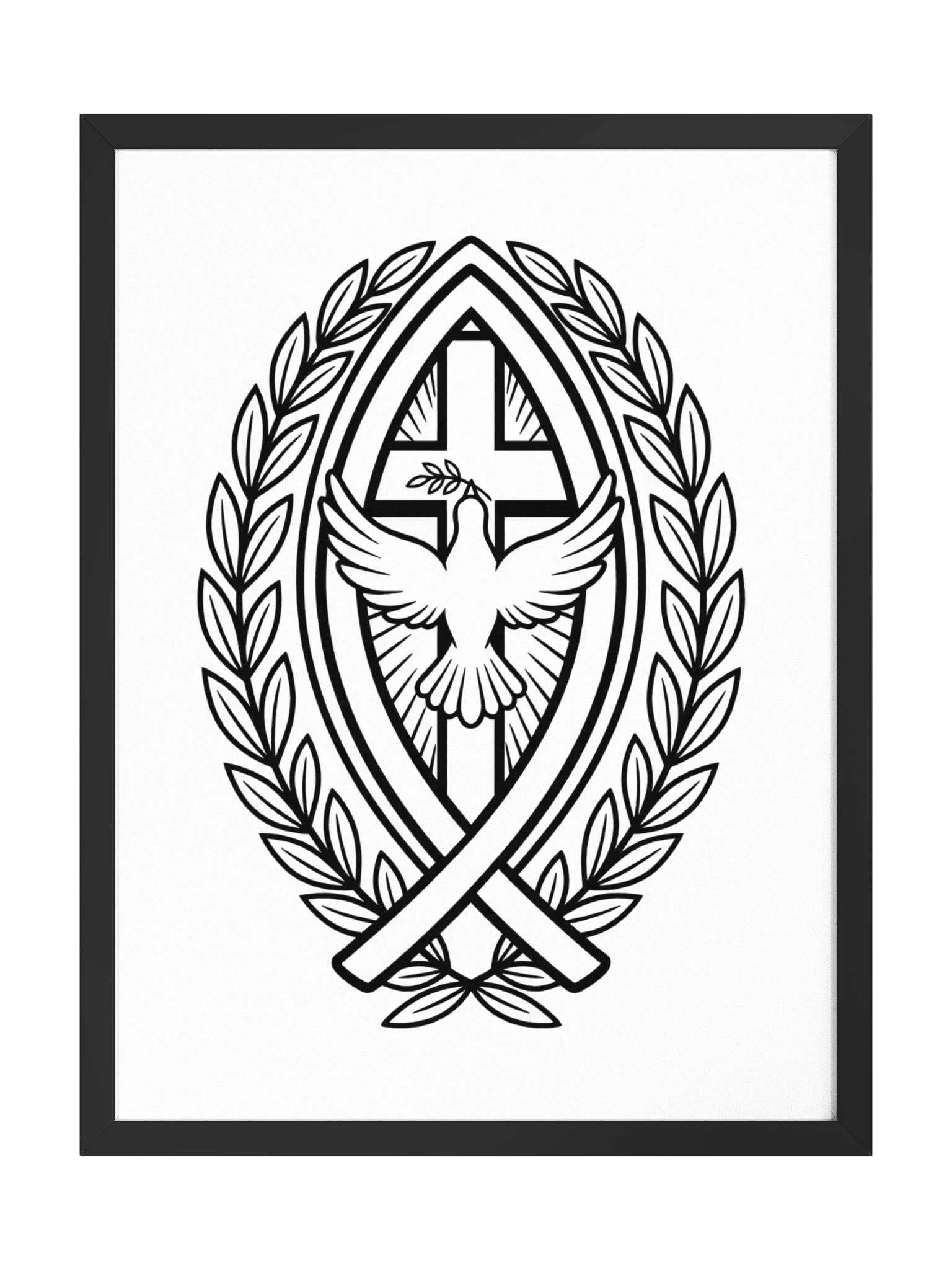 Christian Cross Dove Ichthus Faith Design Wall Art Religious Gift and Decoration Wood Framed Matte Poster product image (1)