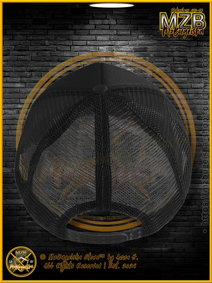 Trucker Hat - MzBugeisha™ " Emblem [V3] (blk/yellow/slvr)" Trucker Hat By Anna H. product image (2)