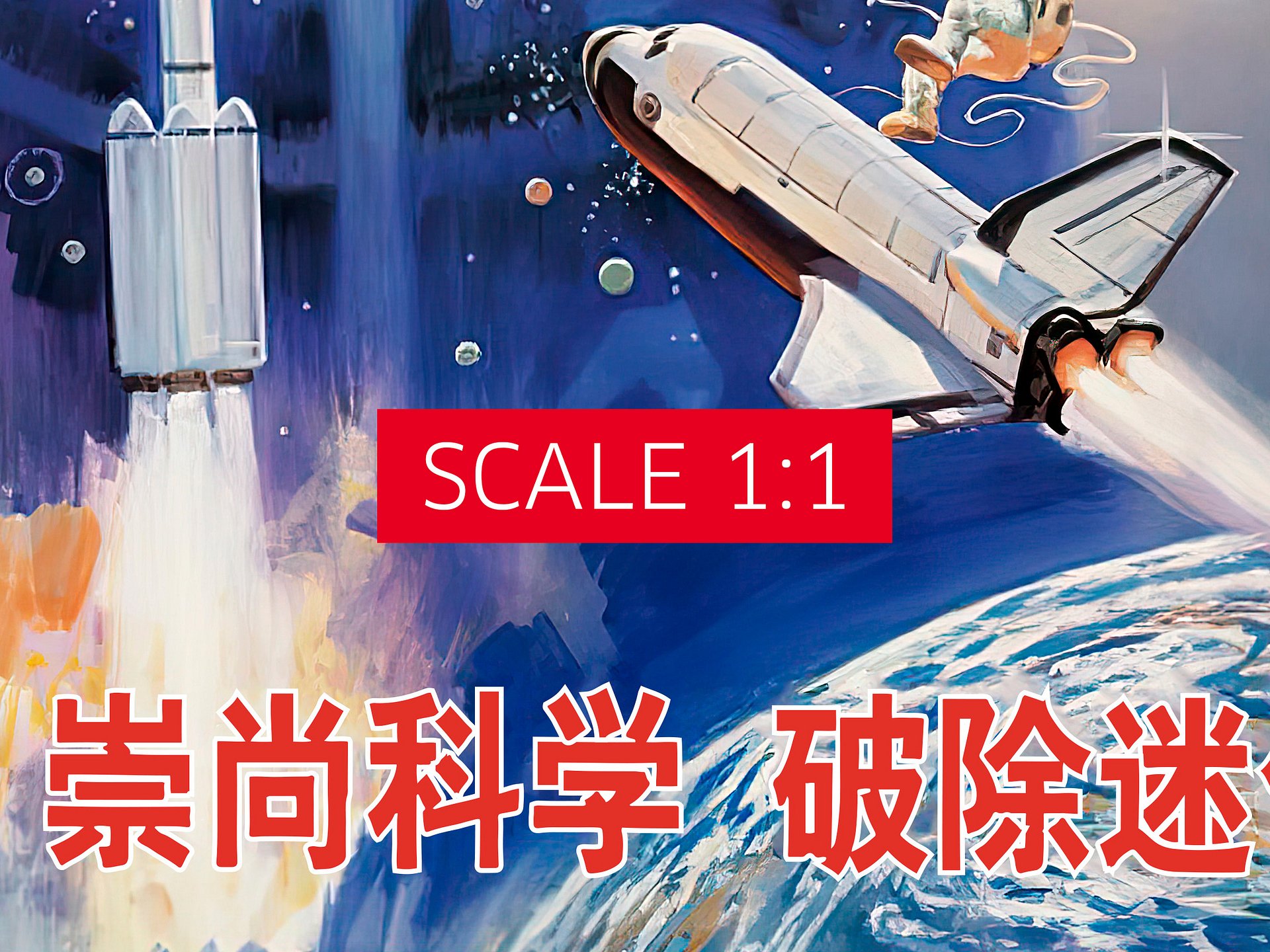 Uphold science, eradicate superstition, China 1999 — Chinese space retro poster propaganda, propaganda poster, soviet art, soviet space product image (29)