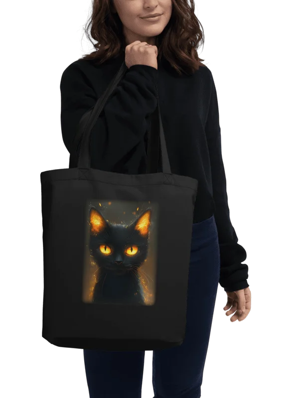 Eco-Friendly cotton Tote Bag. Cat with fire in its eyes product image (2)