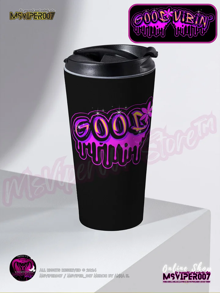 Travel Mug - MsViper007's "Good Vibin'™ | V1 ]" Hot or Cold Beverage Stainless Steel Travel Mug by Anna H. product image (2)
