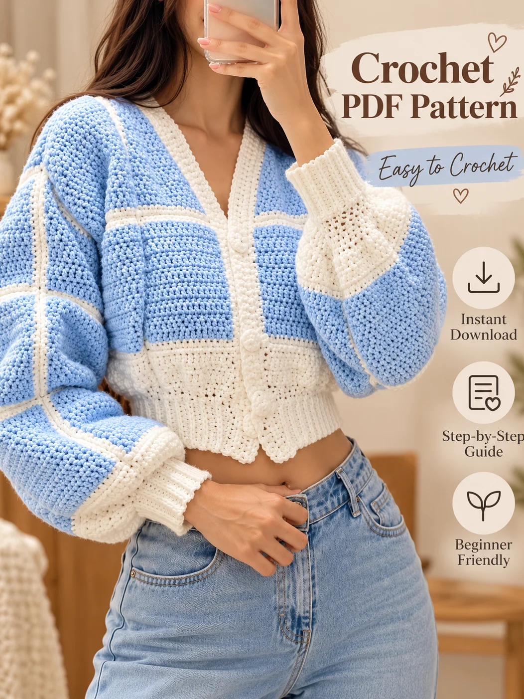 Pastel Blue Crochet Cardigan PDF Pattern product image (1)