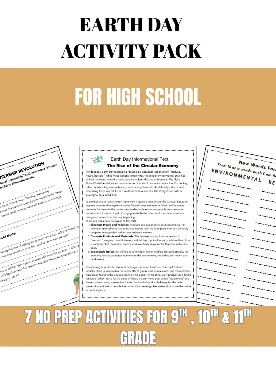 Earth Day Activity Pack Subwork High School 9th 10th 11th Grade product image (1)