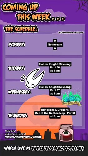 This Week's Stream Schedule - 6/1/2026 📆
.
.
.
#TheGoreyDetails #Twitch #HollowKnightSilkSong #DungeonsAndDragons

Check out ...
