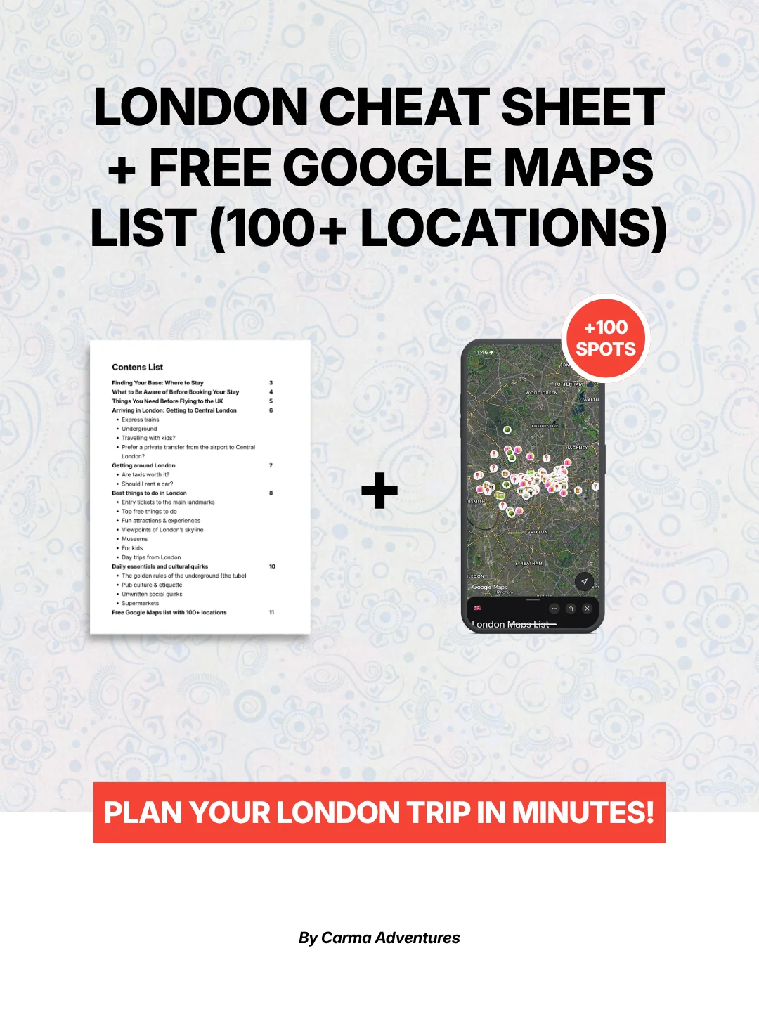 London Cheat Sheet + Free Google Maps List (100+ LOCATIONS) product image (1)