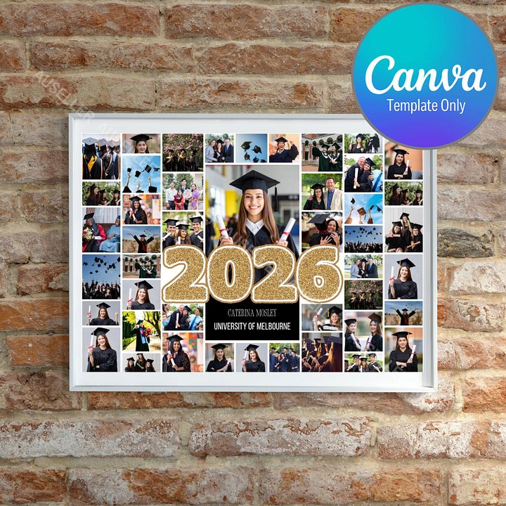 2026 Graduation Photo Collage Poster with 45 Photos Canva Template product image (1)