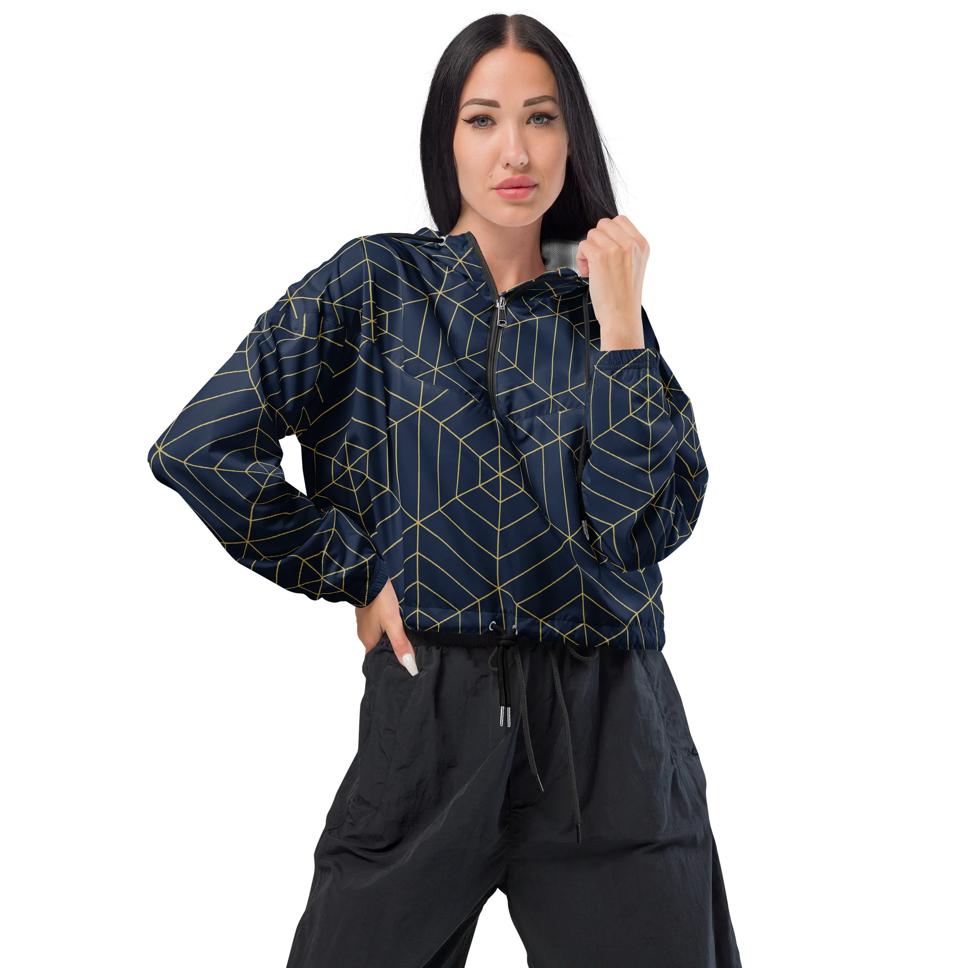 Geometric Gold Grid Cropped Windbreaker product image (1)