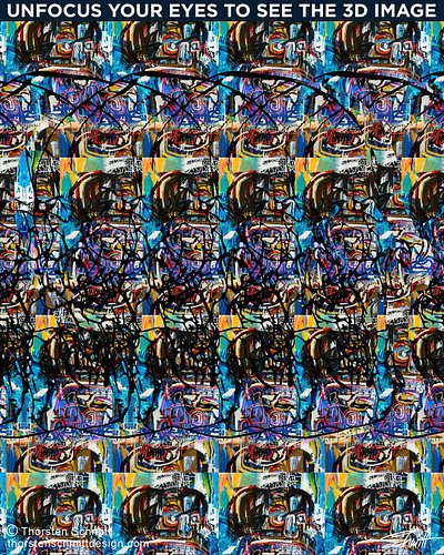Jean-Michel Basquiat 3D Optical Illusion Art. Can you see the hidden image?