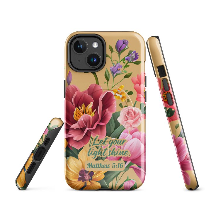 Let your Light Shine Matthew 5:16, Tough MagSafe® iPhone® Magnetic Case Scripture, Sunflower Bible Verse, iPhone 14, 15, 16, 17, Pro, Pro Max, Plus Cases. product image (1)