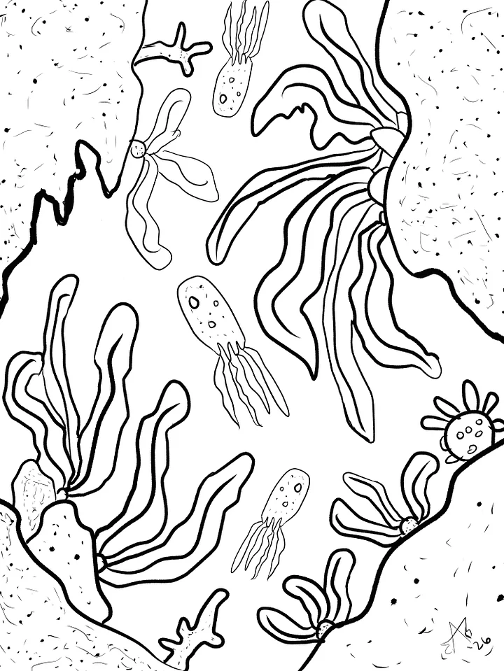TSStechAngel's World - Squids among plants Coloring Page product image (1)