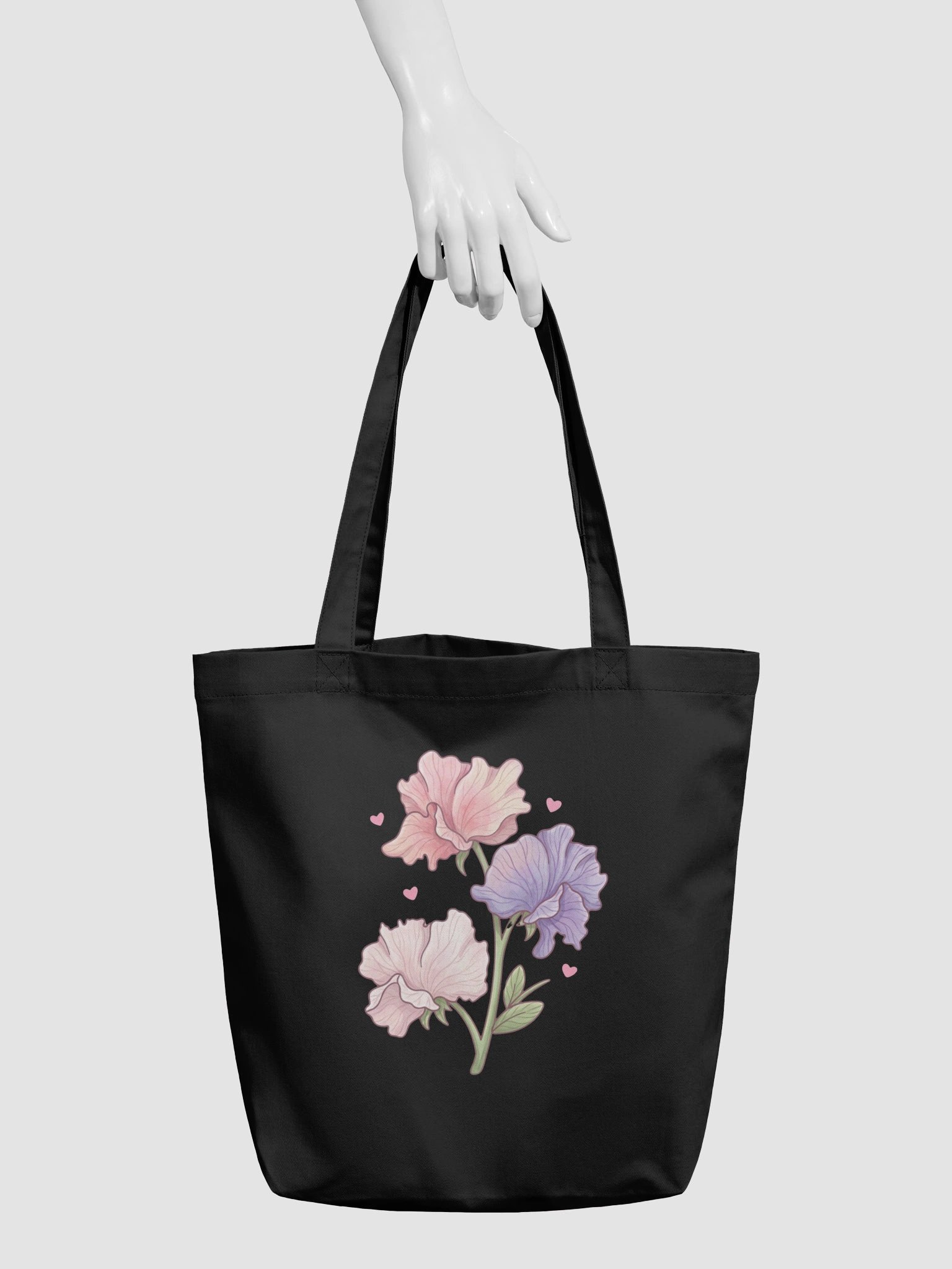Pastel Flower Tote Bag In Black and Oyster product image (5)