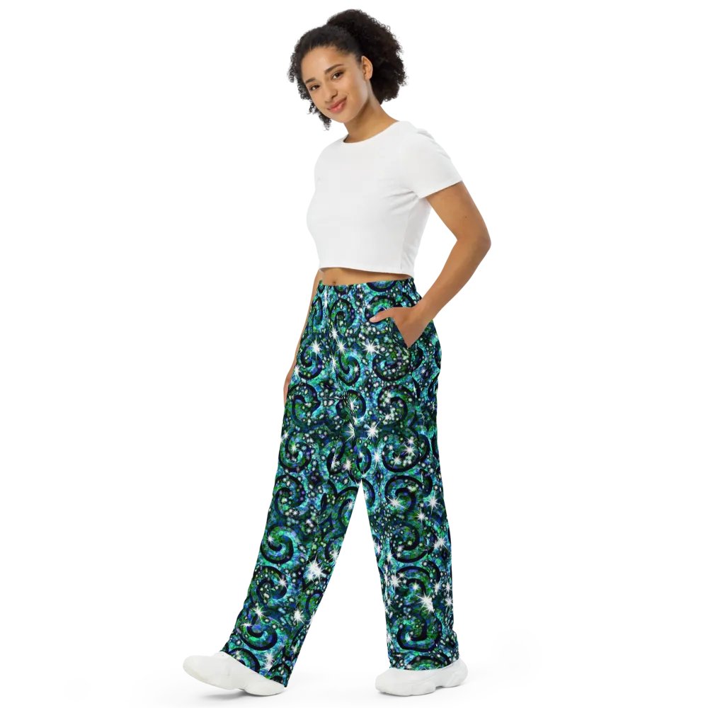 Green Blue Sparkle Swirl Wideleg Pants product image (4)
