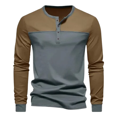 Retro Trendy Long-sleeve Color Matching Henry Collar Bottoming Shirt Casual T-shirt product image (1)