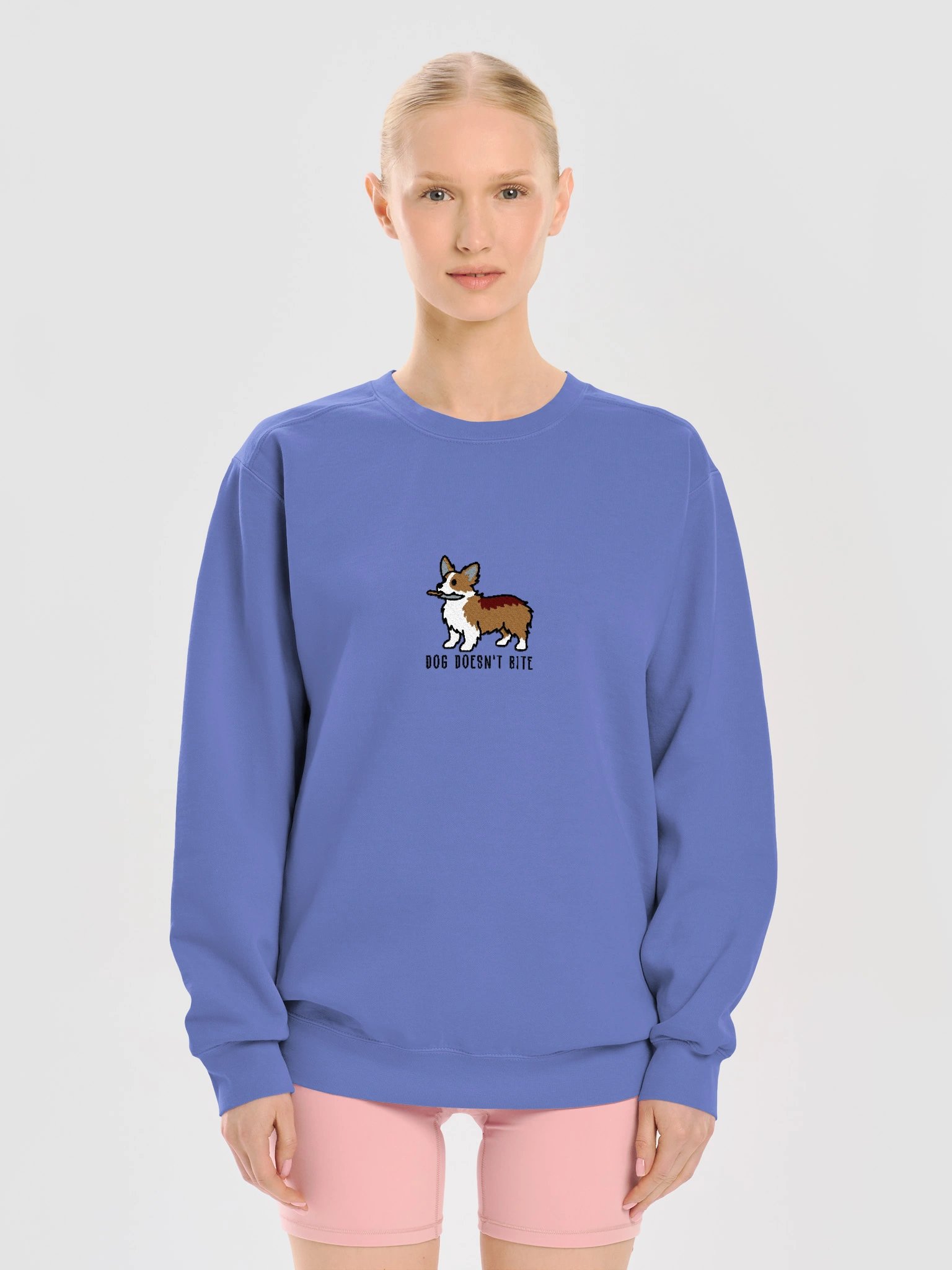 Dog Doesn't Bite Funny Chibi-Style Embroidered Premium Sweatshirt for Pembroke Welsh Corgi(Tan) Owners product image (13)