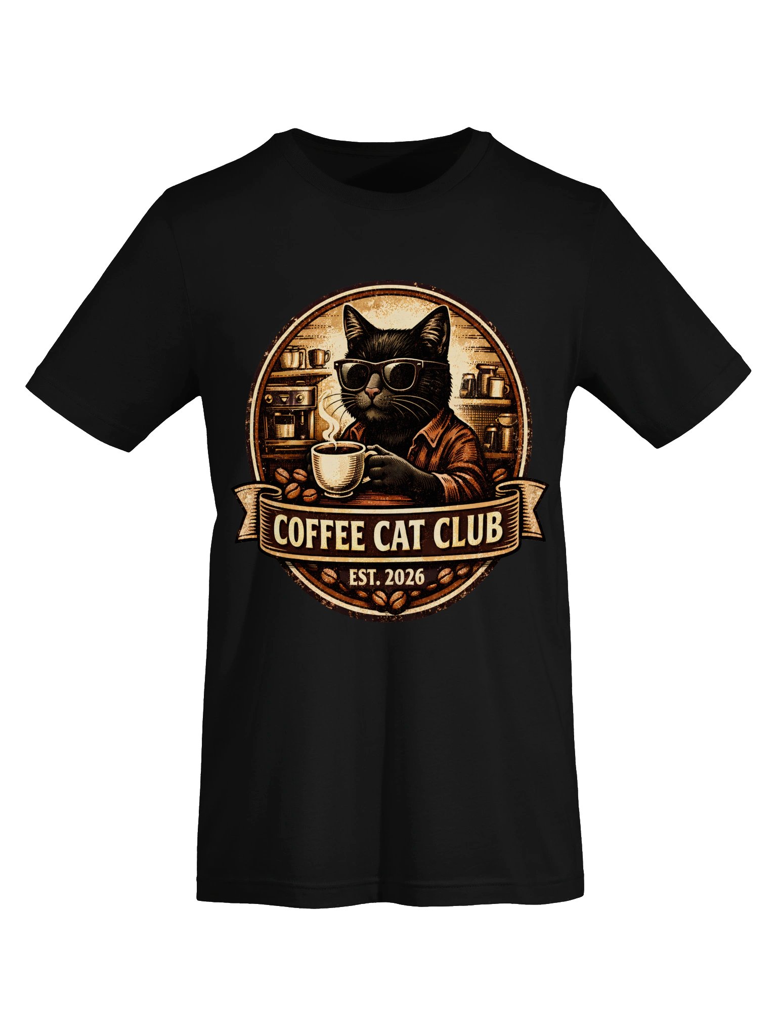 Coffee Cat Club Vintage Graphic Tee | Black Cat Sunglasses Shirt product image (5)