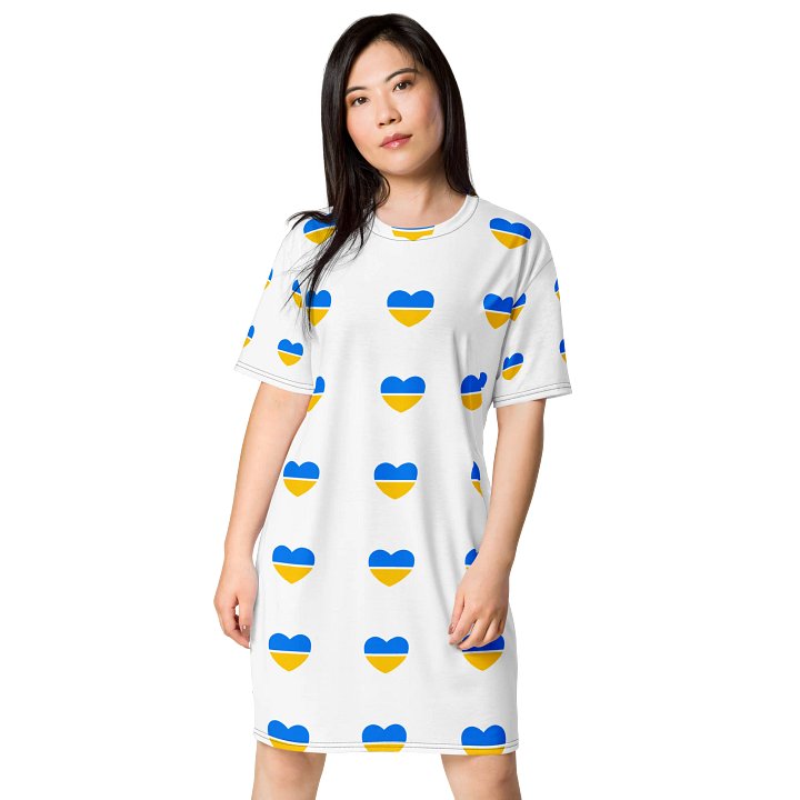 TDS Women's Oversized Heart-Print T-Shirt Dress - Blue & Yellow product image (1)