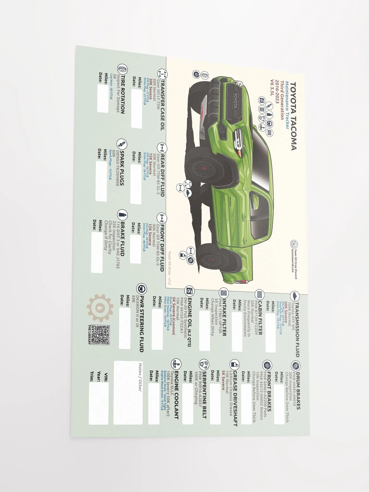 3RD GEN MAINTENANCE TRACKER V1.2 - Lime product image (3)