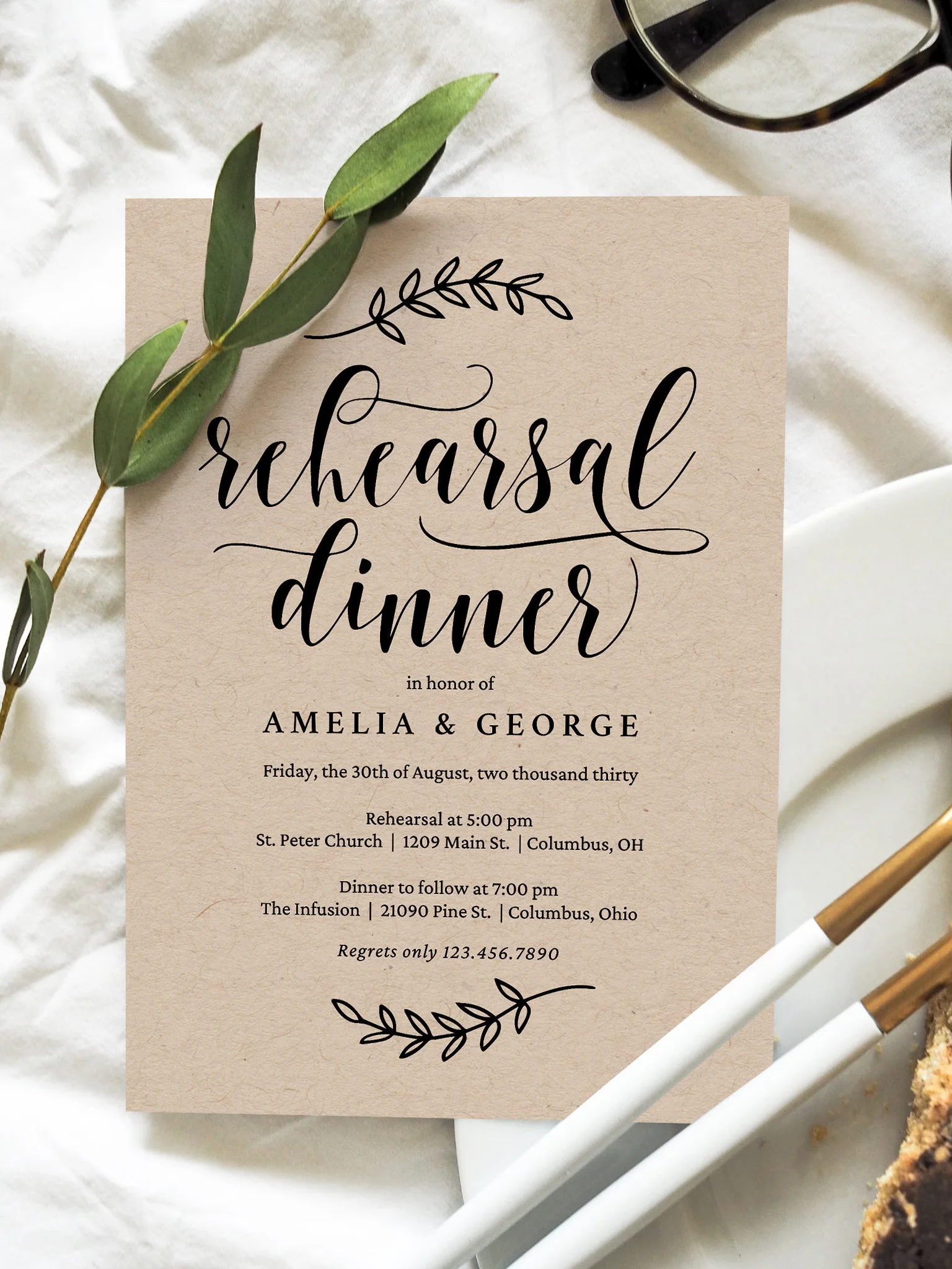 Rustic Elegance Rehearsal Dinner Invitation Canva Template REC product image (1)