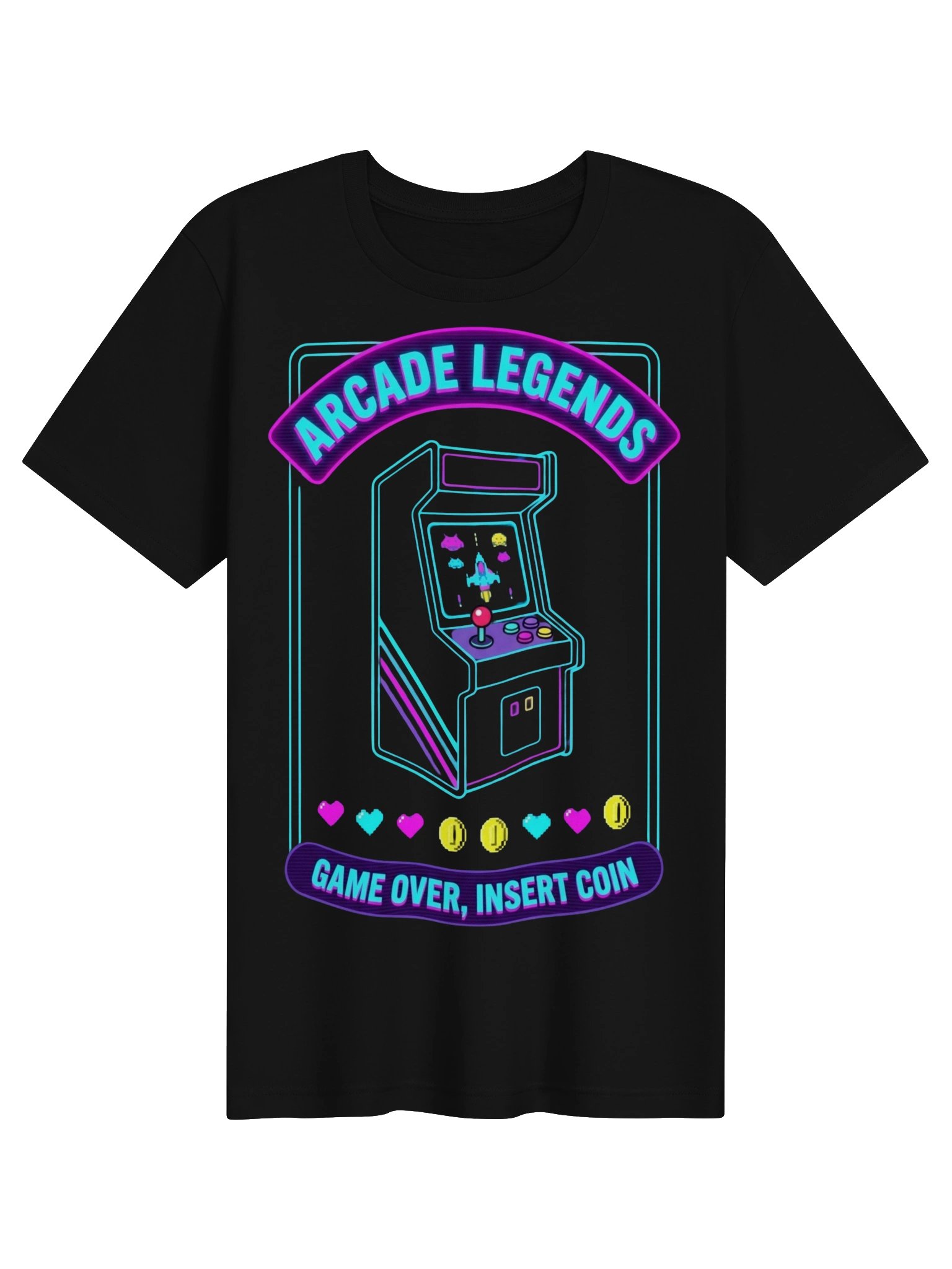 Arcade Legends T-Shirt – Retro Gamer Neon Cabinet Graphic Tee product image (1)