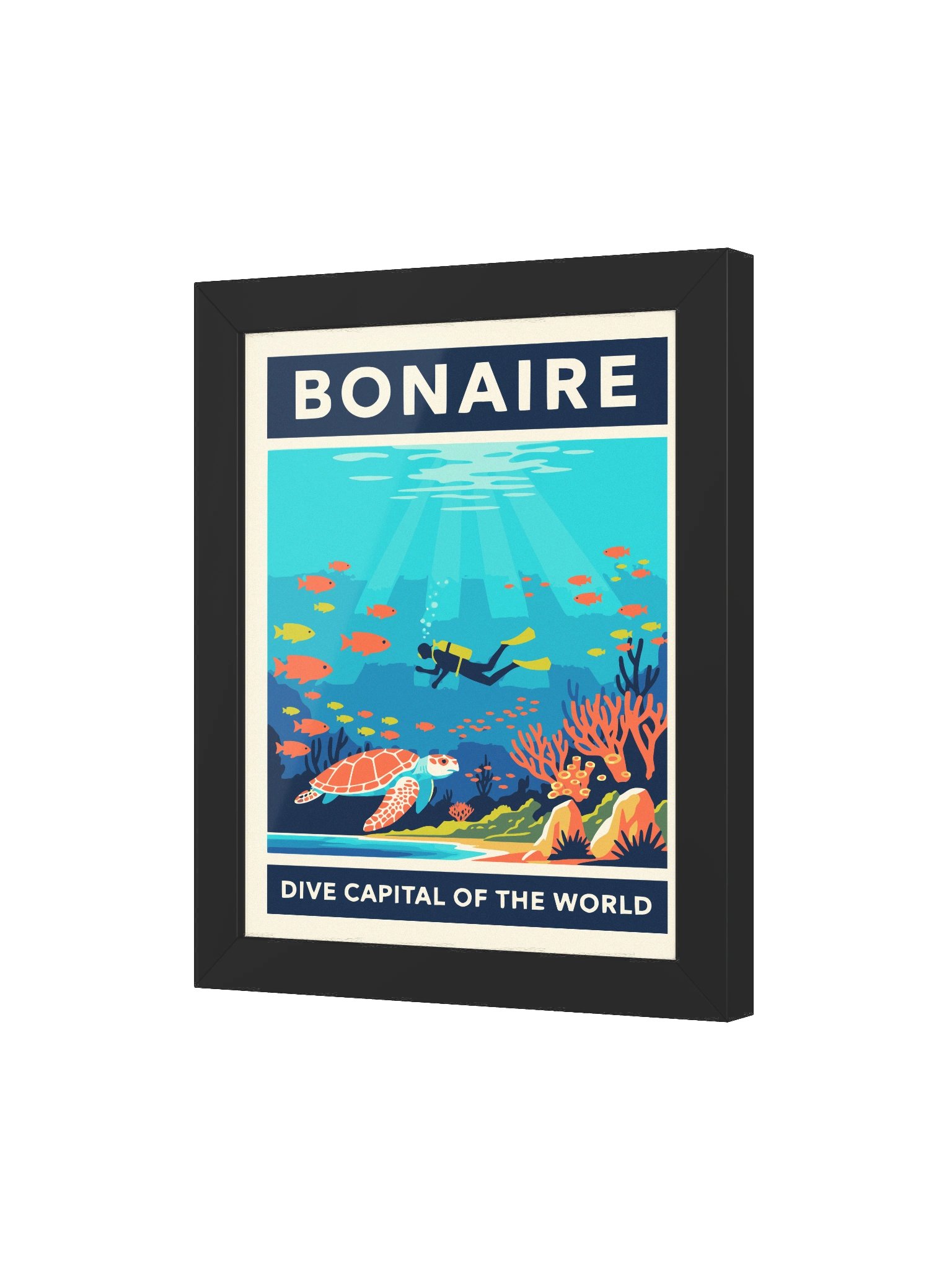 Bonaire Dive Capital of the World Wall Art – Tropical Ocean Scuba Print, Coral Reef & Sea Turtle Travel Poster product image (15)