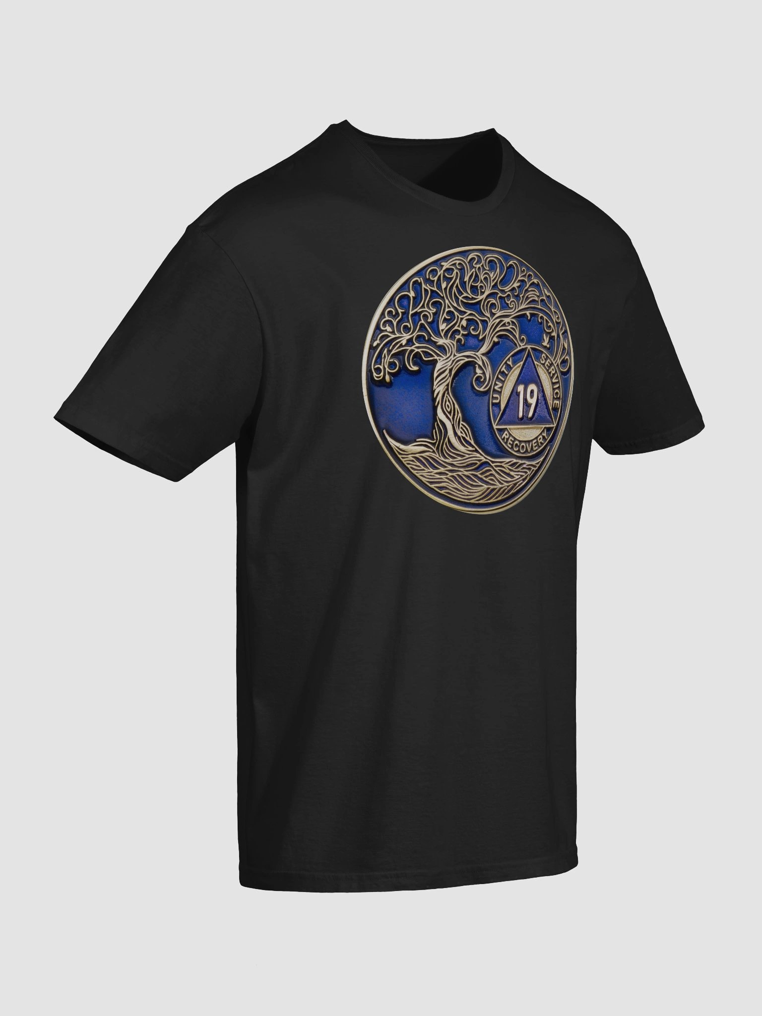 Twisted Tree of Life 19th Year Sobriety Blue Medallion | Recovery T-Shirt Inspiring Sobriety product image (6)