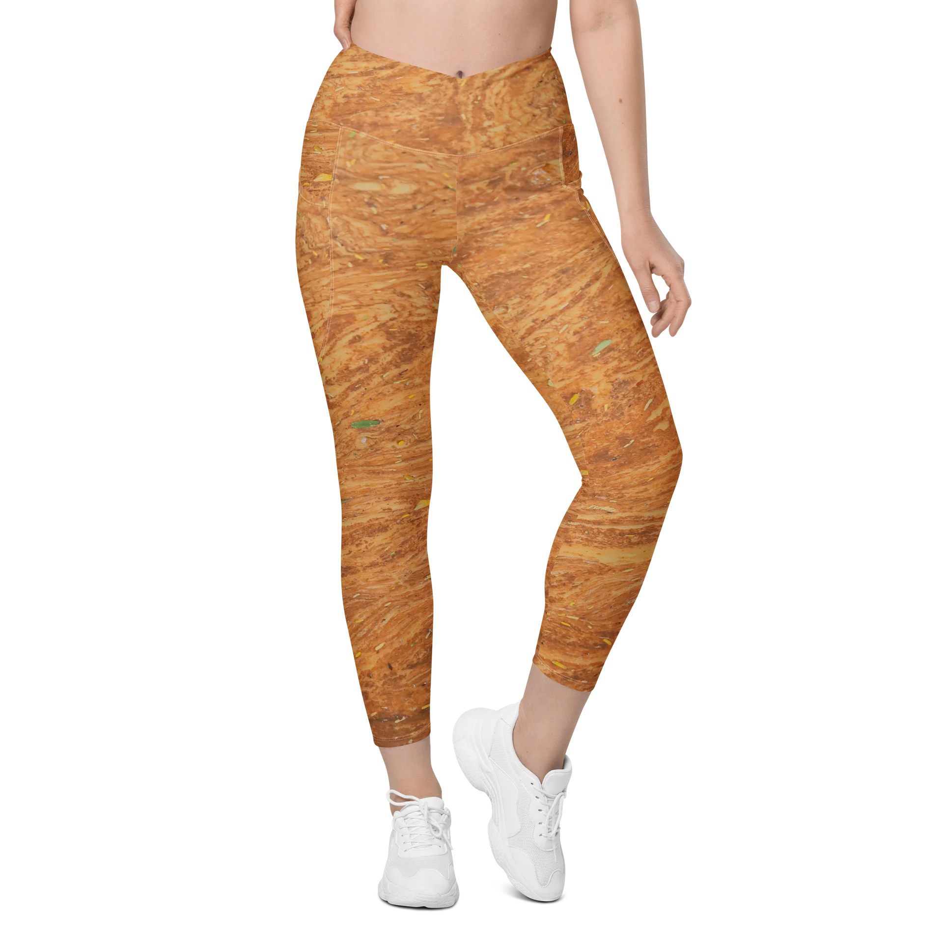 Terracotta Tea: All-Over Print Warm Rust & Leaf V-Waist Leggings with Pockets product image (1)