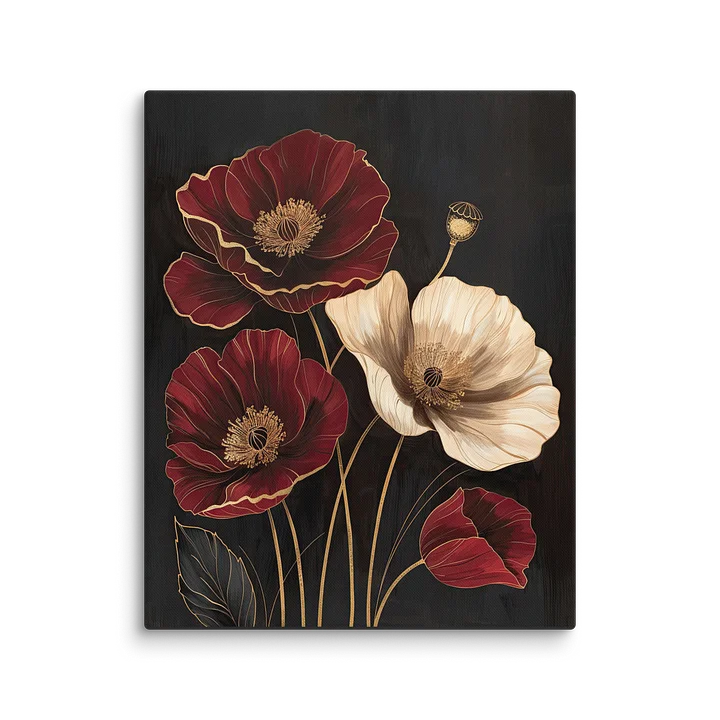 Poppy III -Gilded Blush – Canvas - Moody Dark Floral Statement Art product image (2)