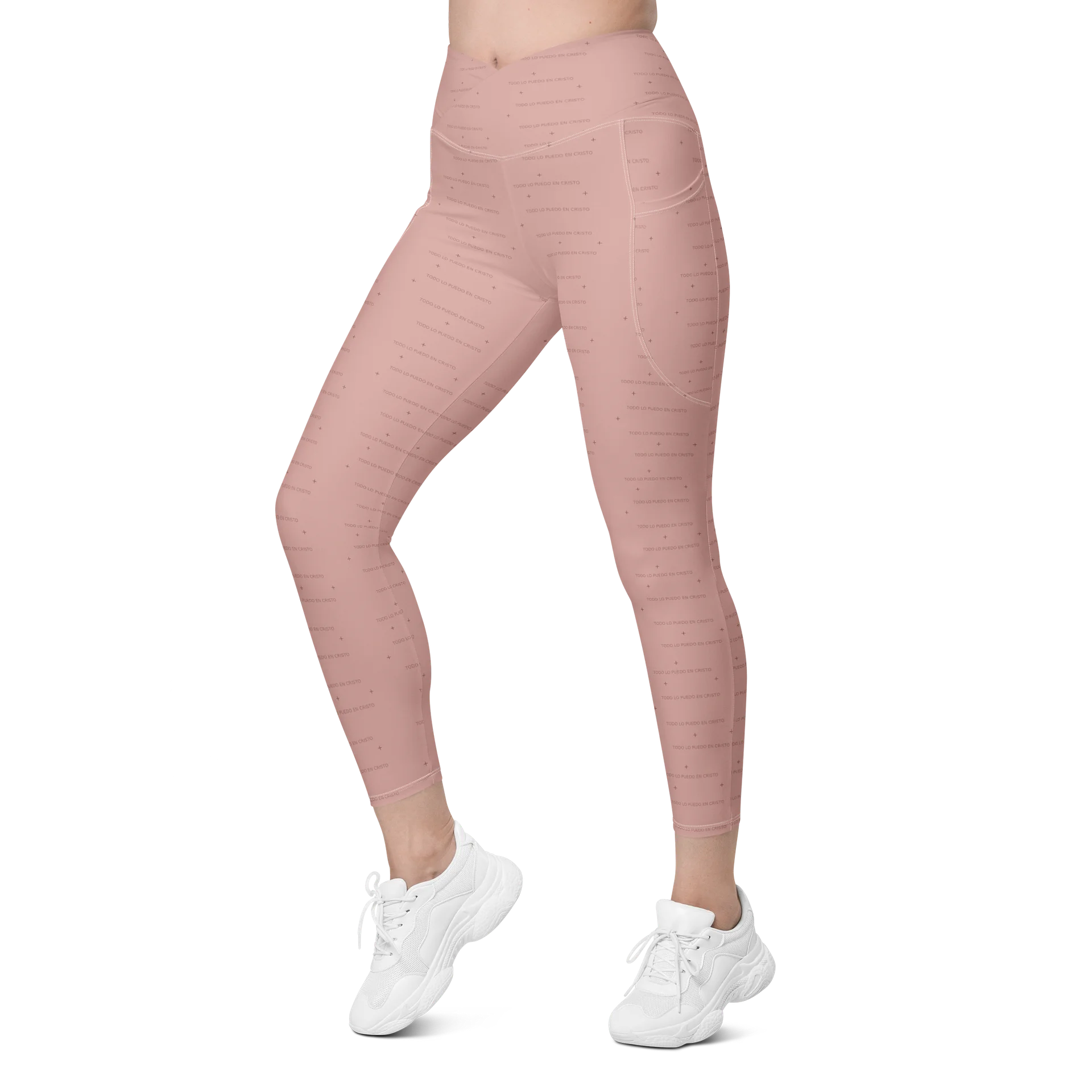 Crossover Leggings with Pockets — Women Who Lift (Blush Pink) product image (10)