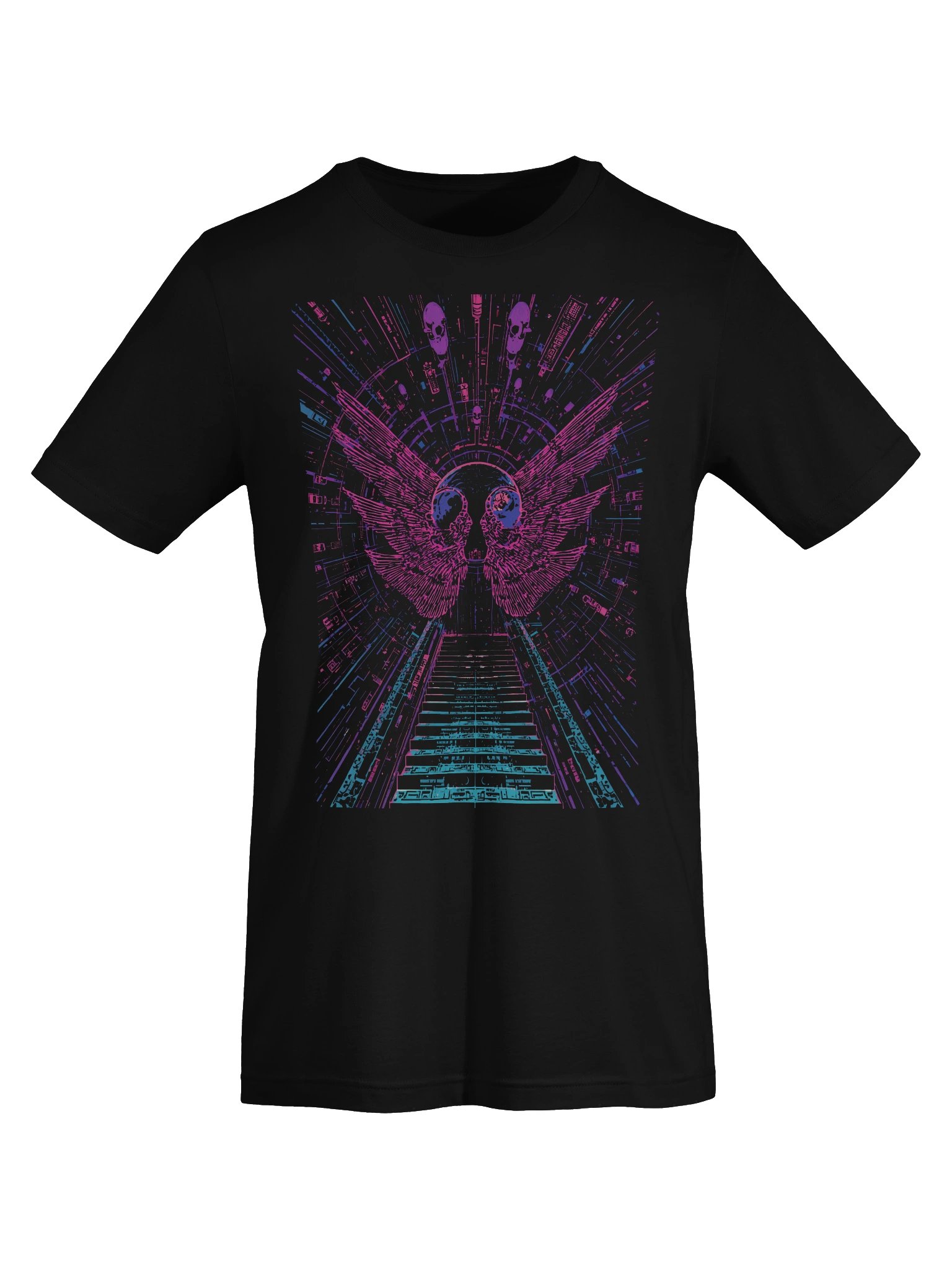 Neon Winged Skull Stairway Lightweight T-Shirt product image (4)