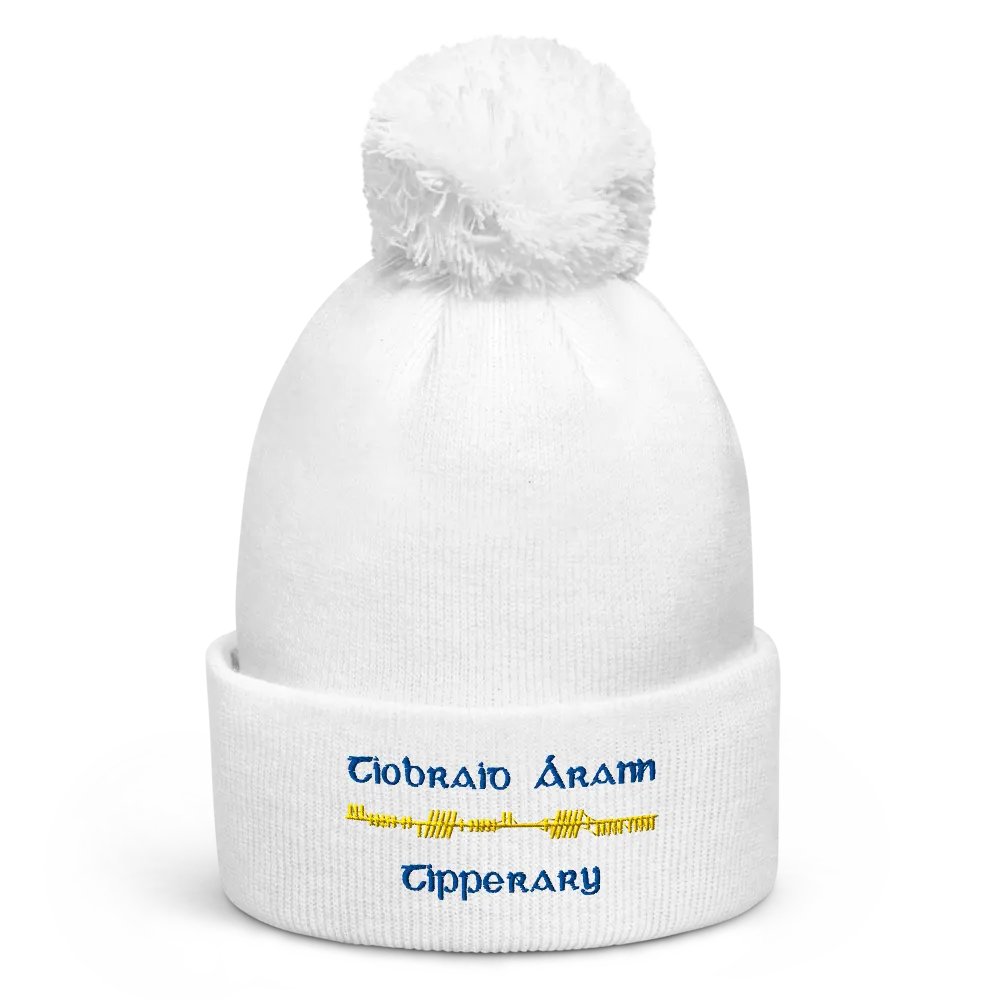 Tipperary/Tiobraid Árann Orthodox style Ogham, Blue and Gold, embroidered Pom-Pom Beanie product image (4)