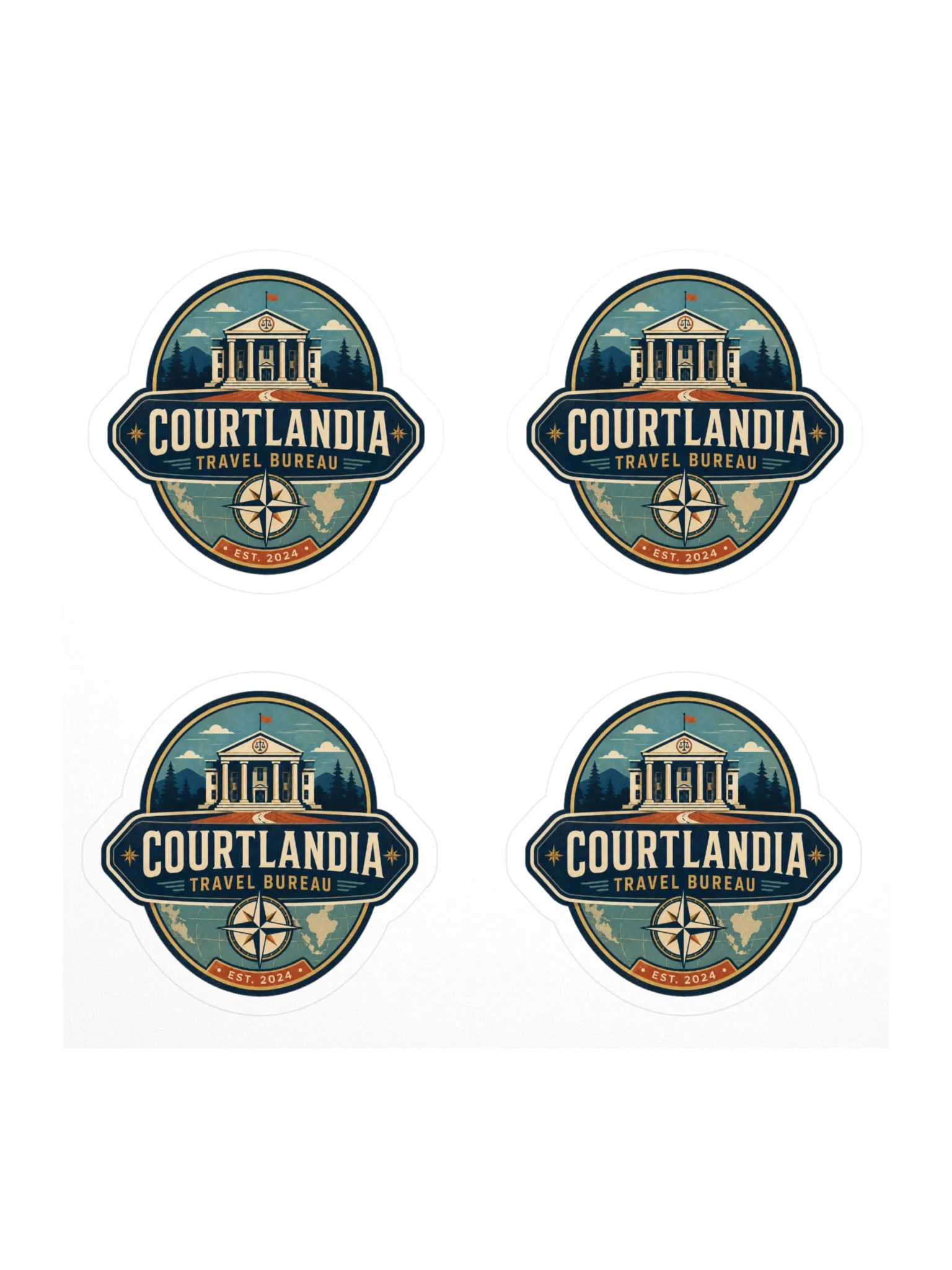 Courtlandia Travel Bureau Kiss Cut Stickers
