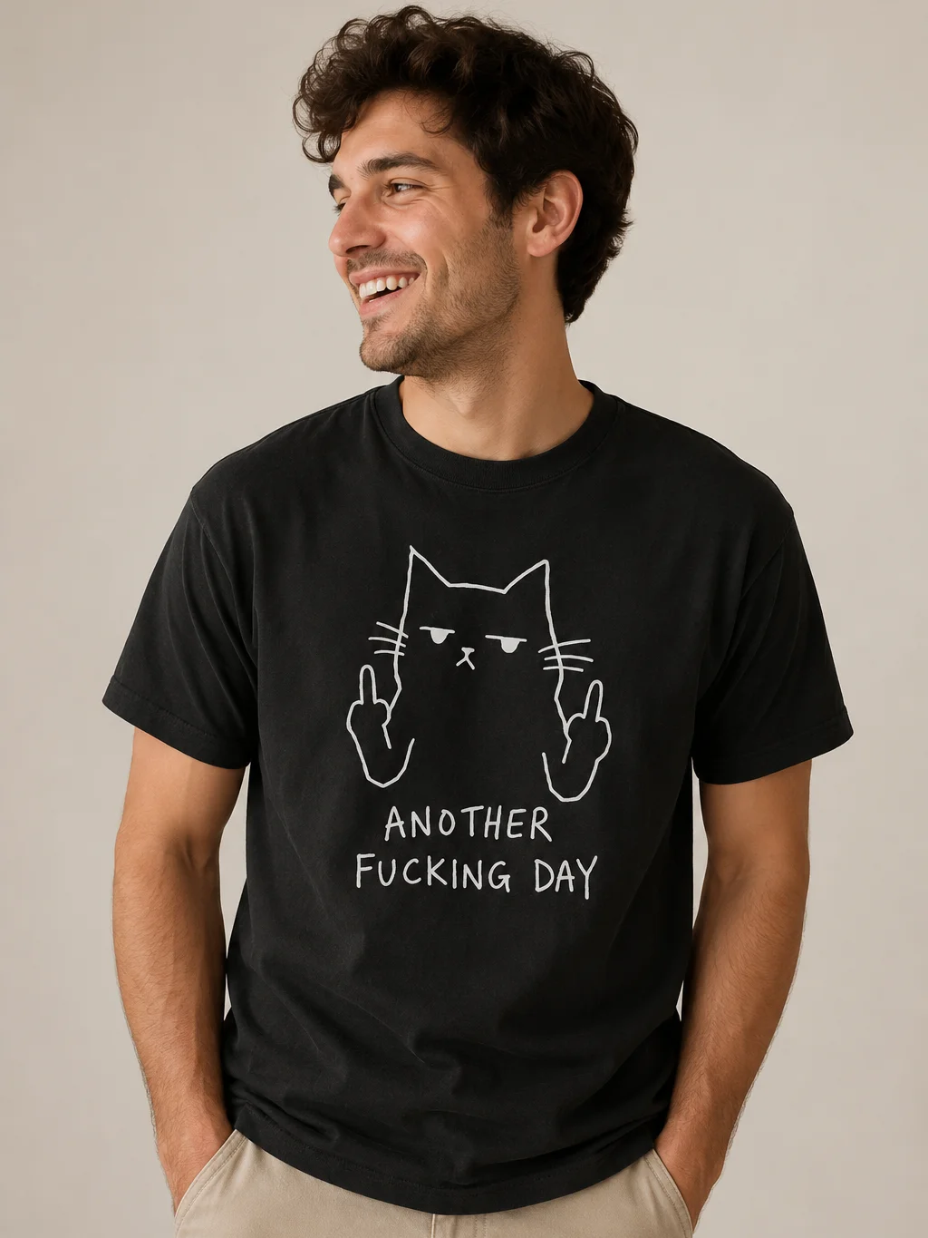 Another Fucking Day Cat T-Shirt | Funny Grumpy Cat Meme Tee for Sarcastic Pet Lovers product image (1)